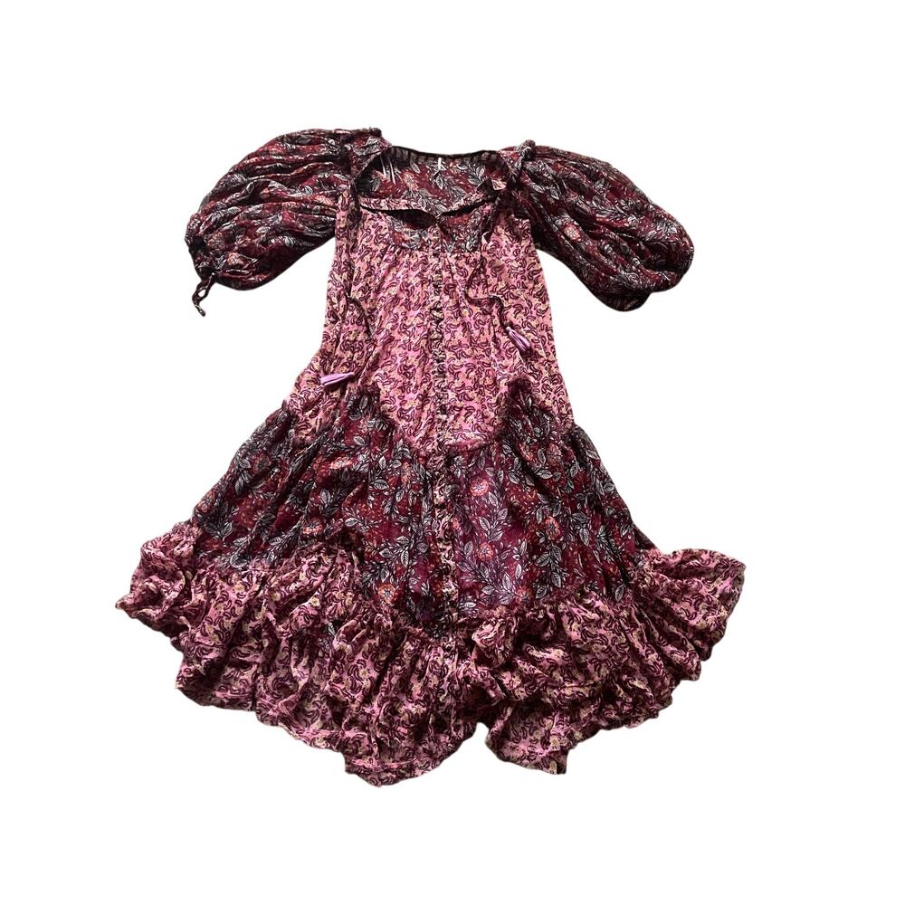 Free People Estelle Chiffon Maxi Dress Tiered Puff Sleeve Boho Feminine Small